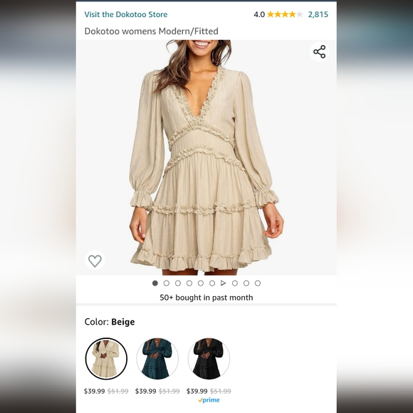 Beige Ruffle Mini Dress - Picture 4 of 4